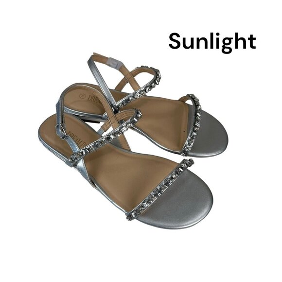 Dream Pairs Women SZ 7.5 Double Strap Slingback Sandals -Rhinestones Embellished - Picture 2 of 9